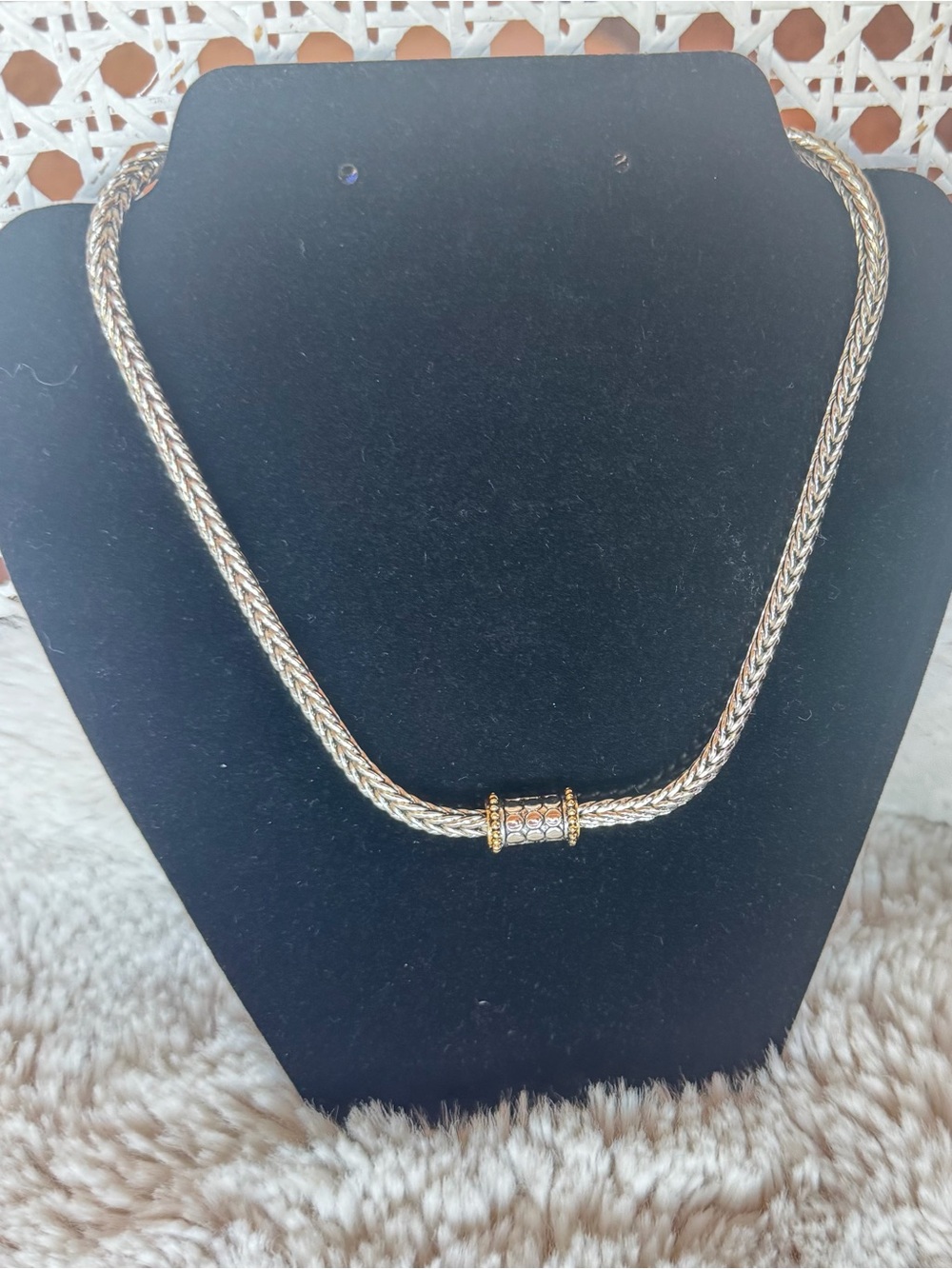 Silver Weave Two-Tone Rope Chain Necklace with Magnetic Clasp - Picture 7 of 11